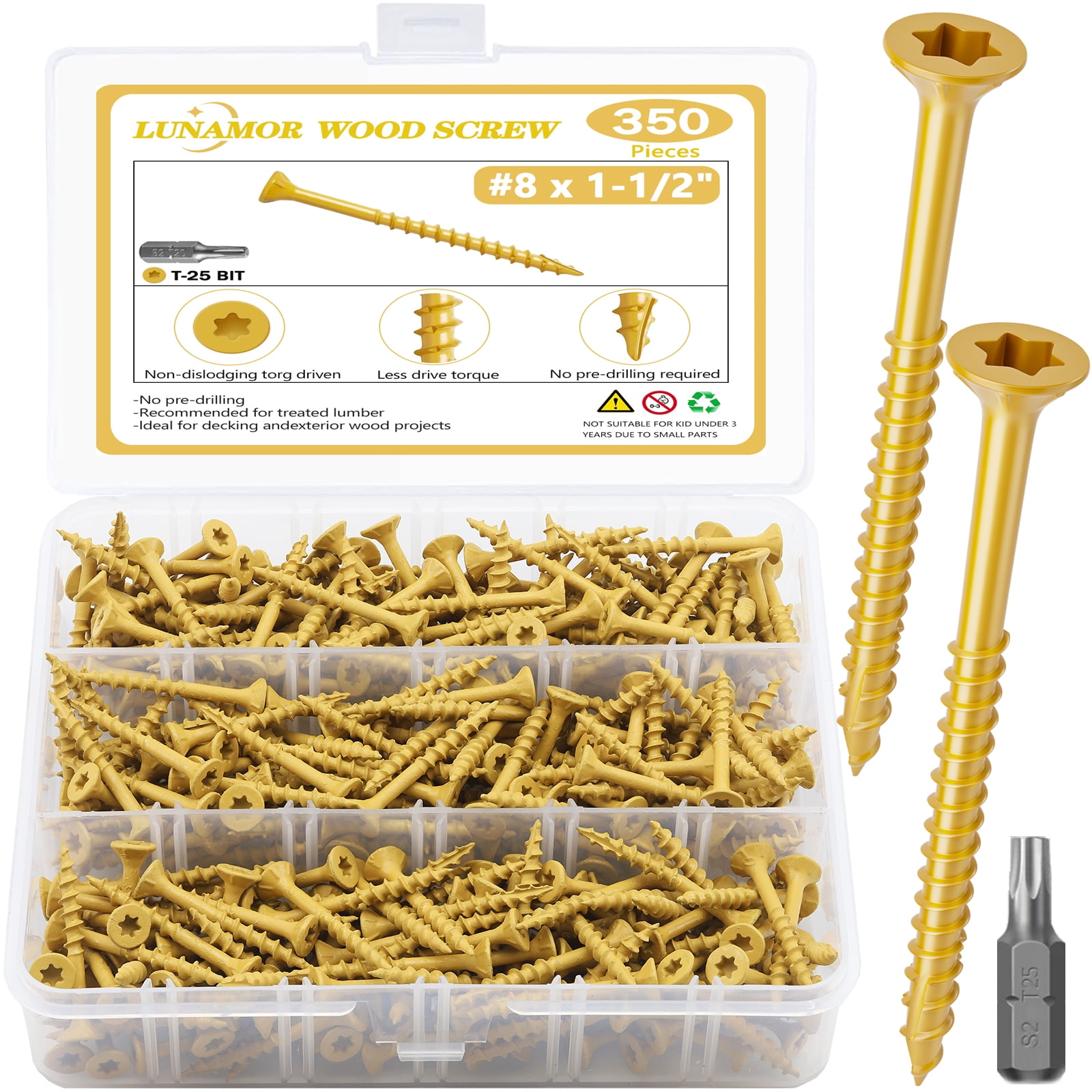 Deck Screws, #8x1-1/2" Heavy Duty Exterior Wood Screws, 350PCS Torx/Star Drive Head Deck Screw, Rust Resistant epoxy Coated, Outdoor Decking Screws, T25 Star Bit Included, Tan