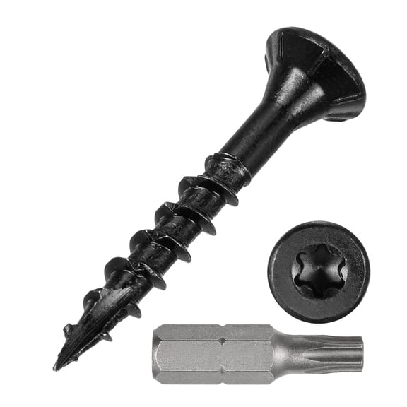 Deck Screws (#8x1-1/4") 100Pcs, Carbon Steel Wood Screw Decking Screws with T25 Torx Drive Head - for Wood Fence, Table, Chairs, Black