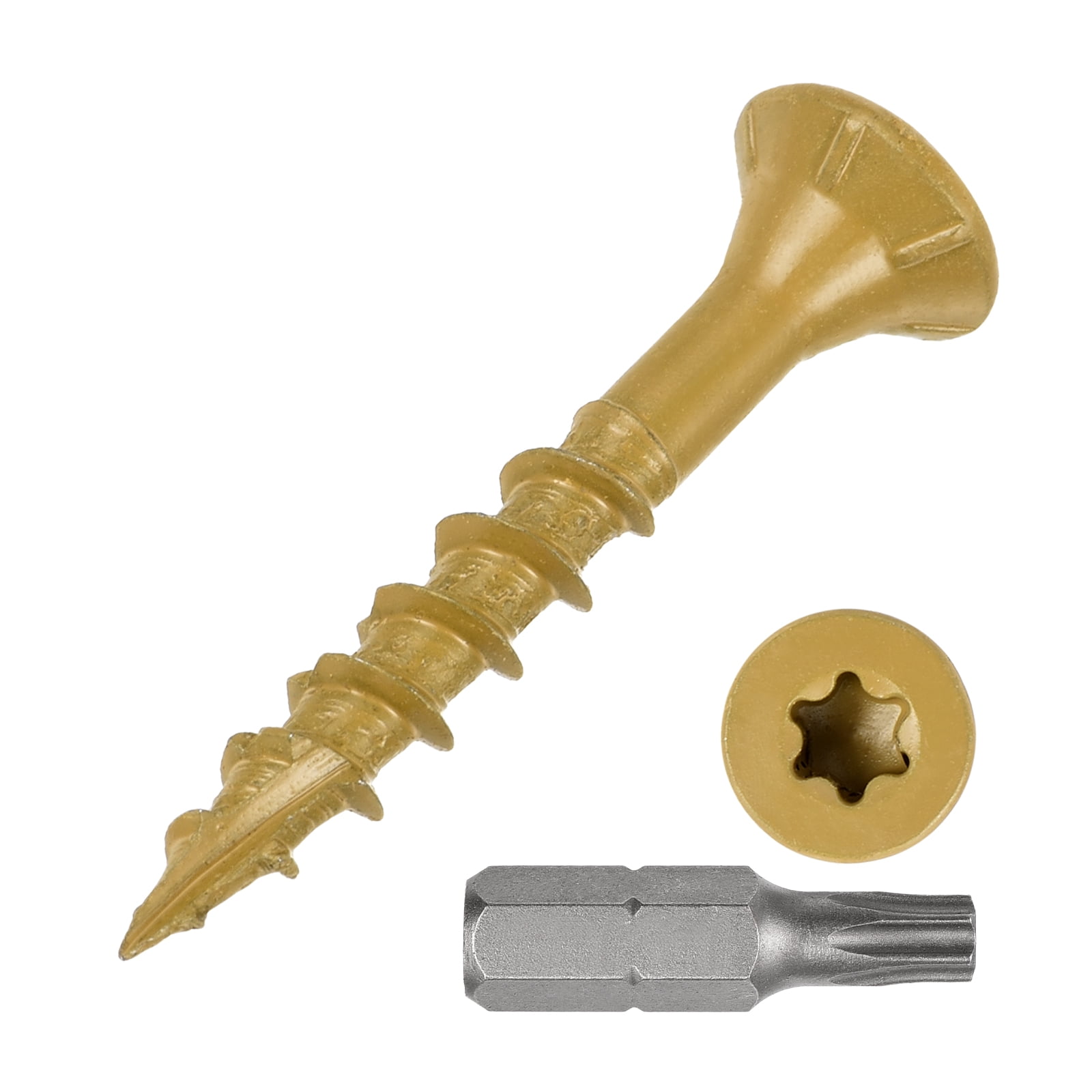 Deck Screws (#8x1-1/4") 100Pcs, Carbon Steel Wood Screw Decking Screws with T25 Torx Drive Head - for Wood Fence, Table, Chairs, Tan