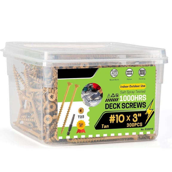 Deck Screws, Wood Screws, Tan with Bits, Rust Resistant, Epoxy Coated, Salt Spray Coating, Torx Star Bit Included for Outdoor Wood Fence