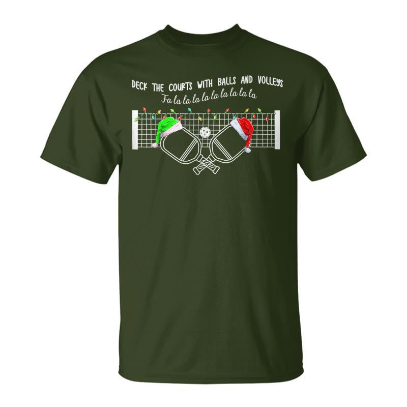 Deck The Courts With Balls And Volleys Christmas Pickleball TShirt