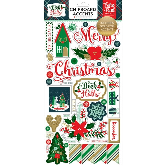 Echo Park Paper DH116022 6 x 13 in. Deck The Halls Chipboard Accents