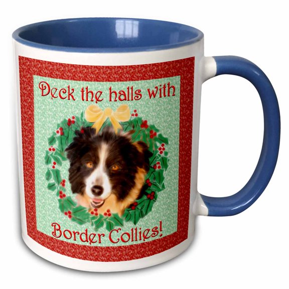 3drose, Deck the Halls with Border Collies, 15oz Two-tone Blue Mug