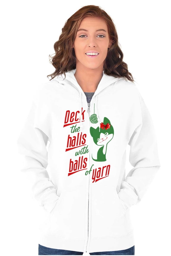 Deck The Halls with Balls of Yarn Zip Hoodie Sweatshirt Women Brisco Brands M