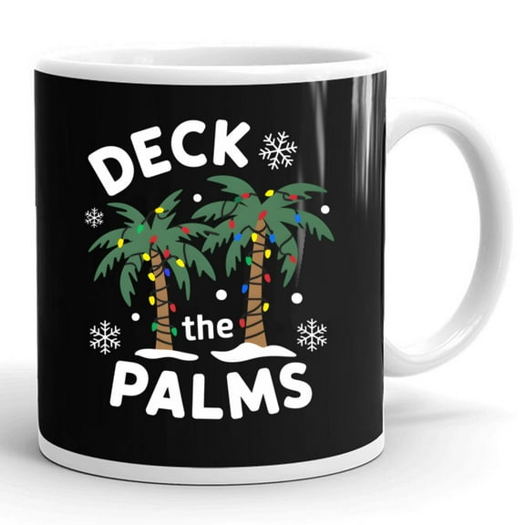 Deck The Palm Santa Tropical Christmas In July Hawaiian Xmas Gift Ceramic Mug 11oz (White;11oz)