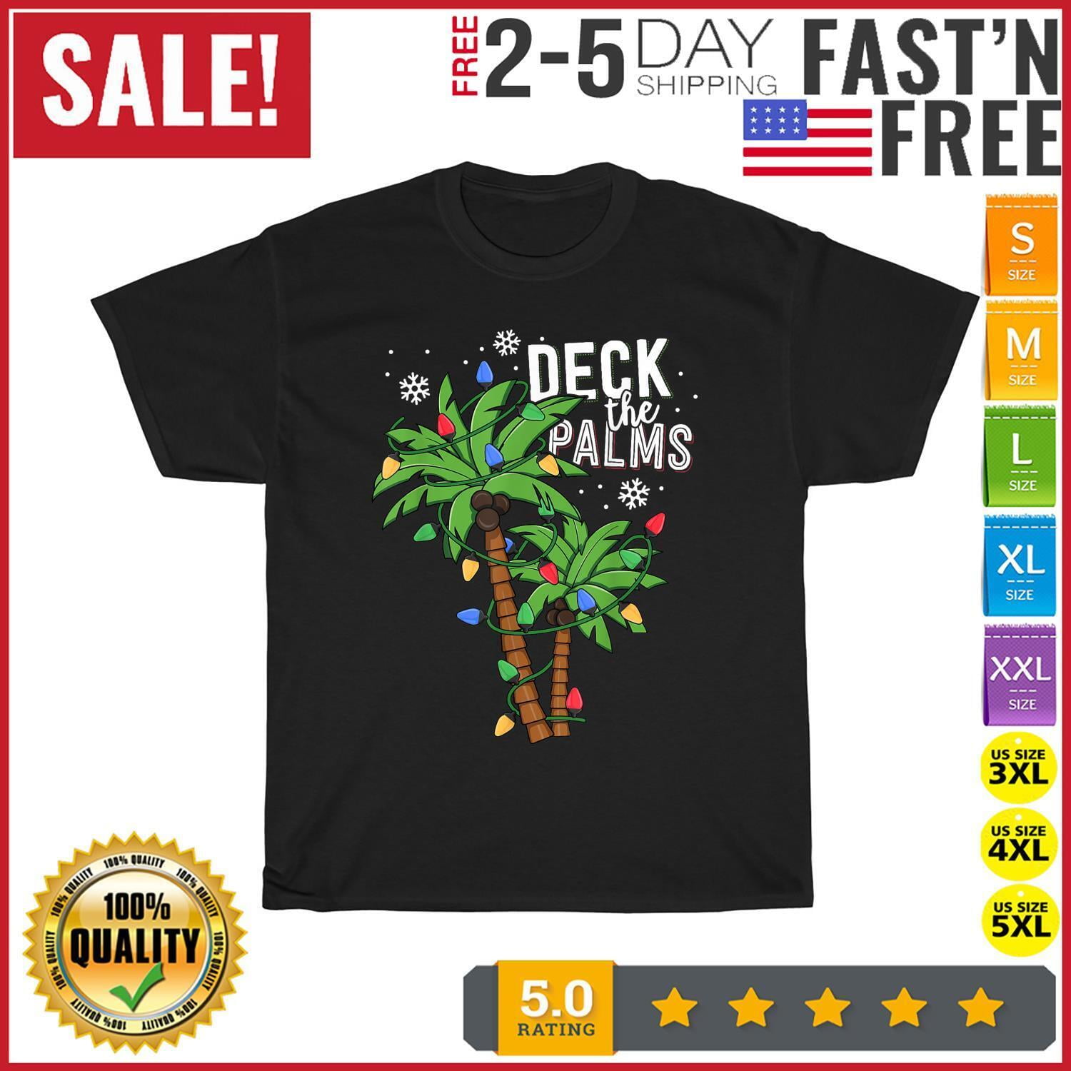 Deck The Palms Tropical Hawaii Christmas Palm Tree Lights T Shirt Men