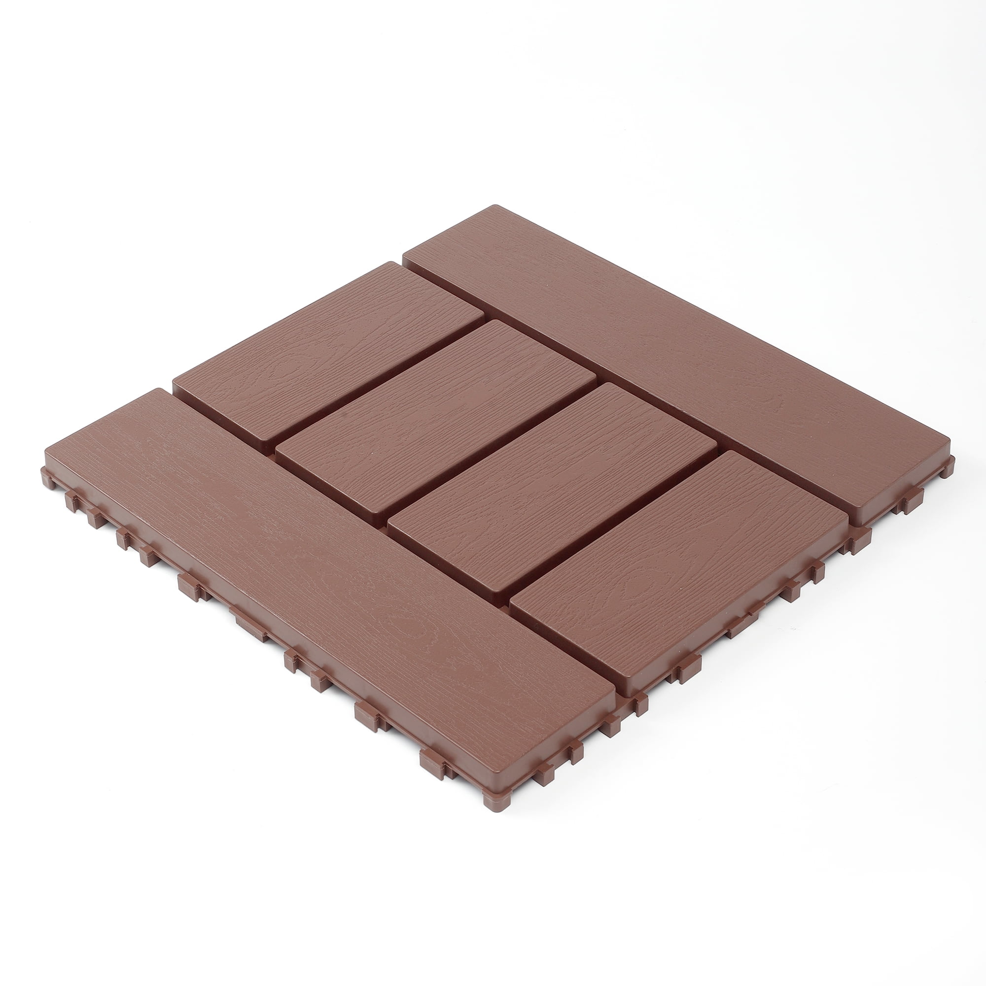 Deck Tiles, 12 Inch 44 Pcs Interlocking Indoor Outdoor Floor Tiles for Porch Poolside Backyard Garden, Brown