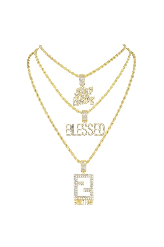 Deck Your Neck with This Iced Out Selection of Layered Hip Hop Word Pendents on Twisted Rope Chains. Elevate Your Look - Shout Out Your Vibe! - GJM Neck 385 GOLD