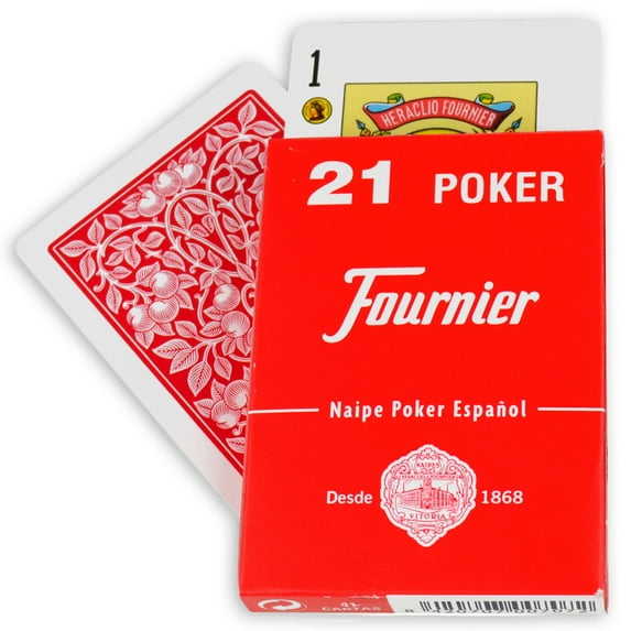 Deck of 43 Fournier Spanish Poker 21 Playing Cards Tuck Case - Baraja Poker Español Red