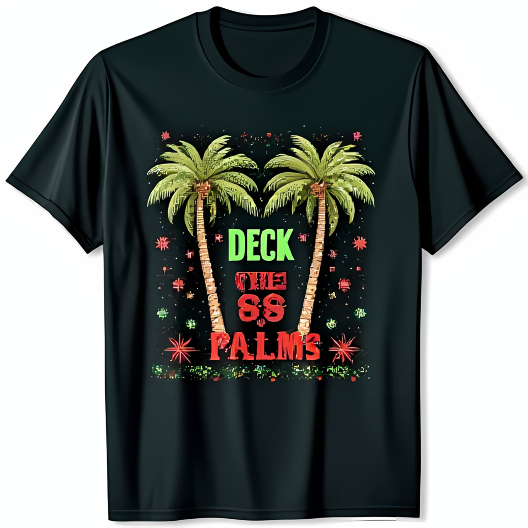 Deck the 8s Palms Black TShirt Tropical Christmas Design with Colorful