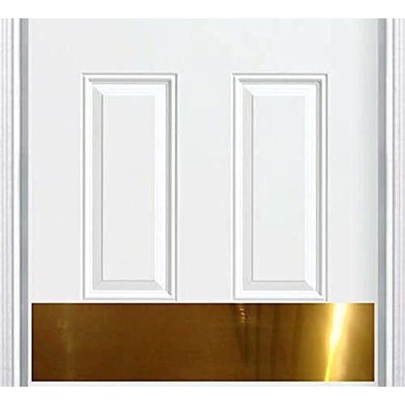 Deck the Door Decor | Door Kick Plate - Anodized Aluminum - Shiny Brass Finish - Magnetic Mount for Steel Doors - 6"x 34"