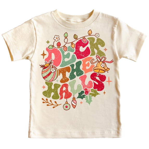 Deck the Halls Ornament Groovy Kids and Adult Matching Christmas T-Shirts for Matching Family Fun Outfits Natural Shirt 18 Months