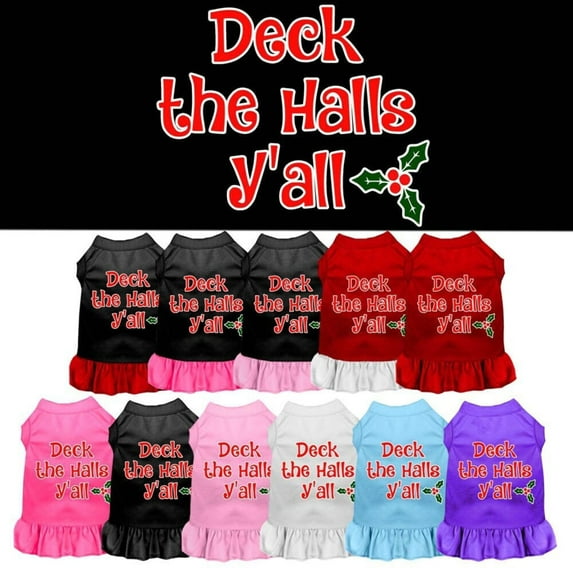 Christmas Dog Dress, Pet Dog Cat Dress Screen Printed, "Deck The Halls Y'all"