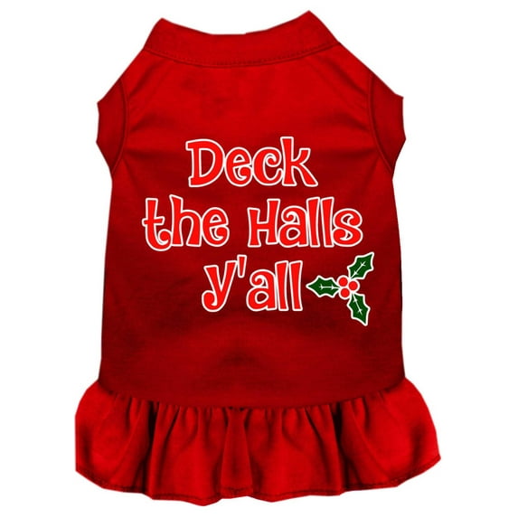 Christmas Dog Dress, Pet Dog Cat Dress Screen Printed, "Deck The Halls Y'all"
