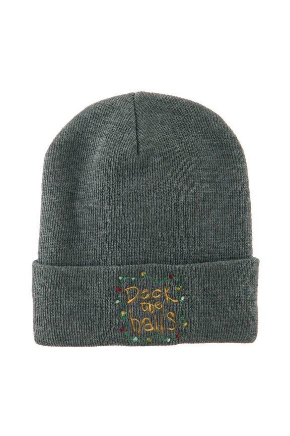 Deck the Halls with Lights Embroidered Beanie - Grey OSFM