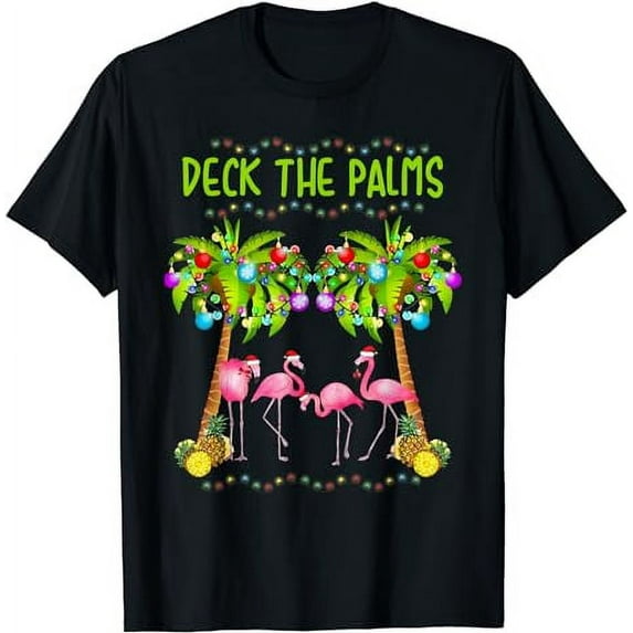 Deck the Palms Merry Flamingo Christmas tee | funny T-Shirt