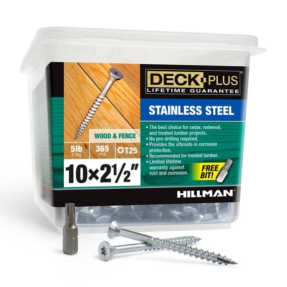 DeckPlus Dual Torq Flat Head Exterior Deck Screws, Silver, Steel, No. 10 x 2.5", 5lb Box, 48465