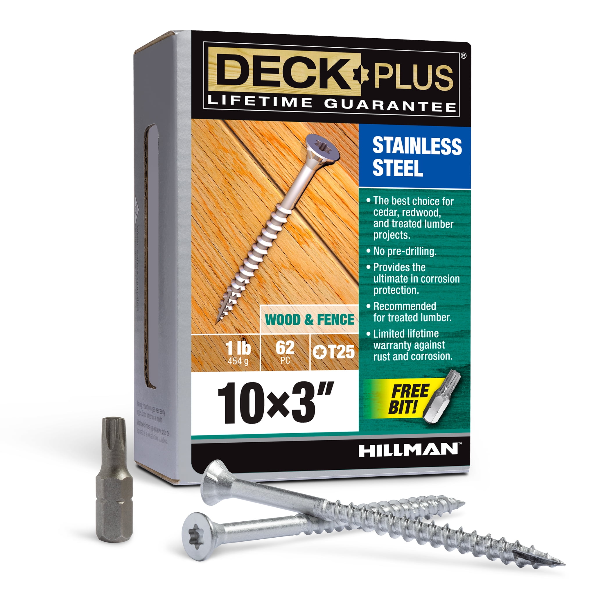 DeckPlus Dual Torq Flat Head Exterior Deck Screws, Silver, Steel, No. 10 x 3", 1lb Box, 48466