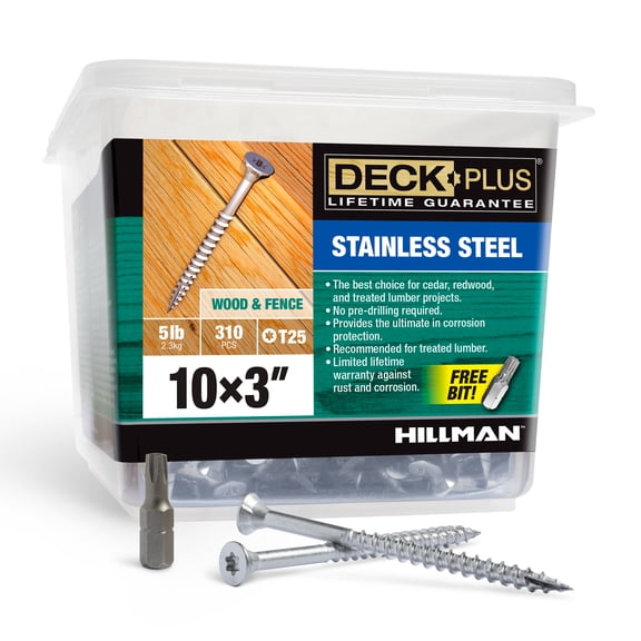 DeckPlus Dual Torq Flat Head Exterior Deck Screws, Silver, Steel, No. 10 x 3", 5lbs Box, 48467