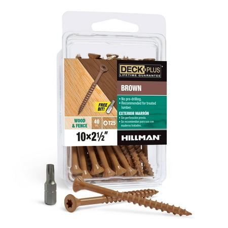 DeckPlus Exterior Screws, Wood and Fence Screws, Steel, Brown, 10 x 2.5", 40 Pieces