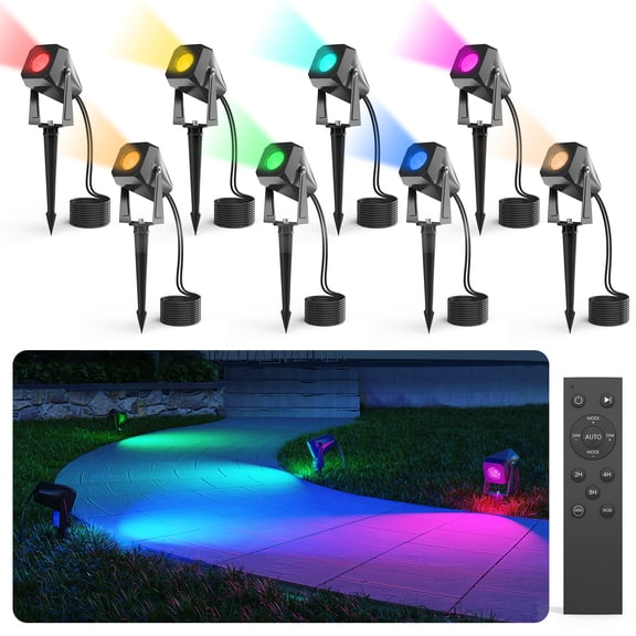 DeckTok RGB Spotlight, LED Outdoor Landscape Lights for Pathway Yard Garden 8 Pack