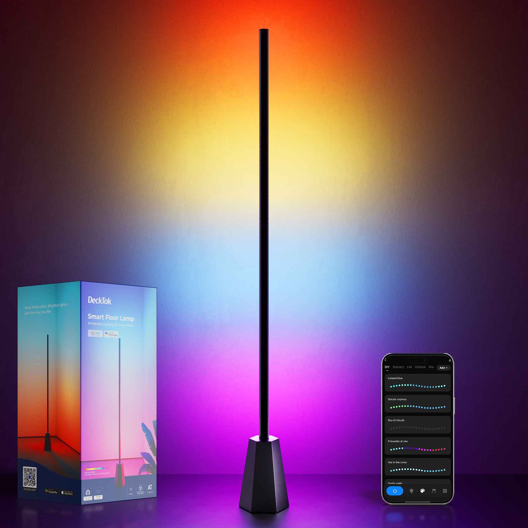 DeckTok RGBCW Smart Floor Lamp with Colors Changing Music Sync and Voice Control for Living Room Gaming Home Decor