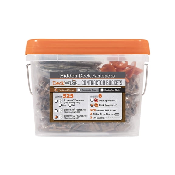 DeckWise (Brown) Ipe Clip EXTREMEKD Hidden Deck Fasteners, 1/4" Spacing, Stainless Steel Black #8x2" Trim-Head Screws for 300 Sq. Ft. of KD Hardwood, Thermal or Composite Decks (525 Bucket)