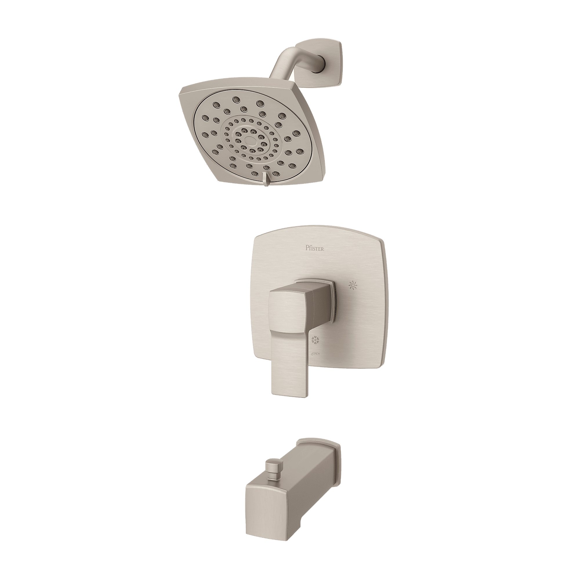 Deckard Brushed Nickel Square Wall Mounted Tub and Shower Faucet