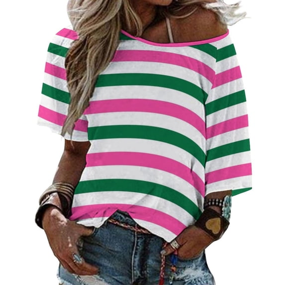 Deckchair Stripes Lotus Leaf Neck Women'S T-Shirt Cute Elegant Tops Tees Long Sleeve T-Shirts Casual Shirts Deckchair Stripes