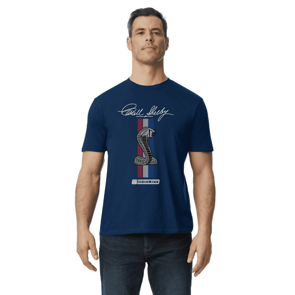 Decked Out Duds Cobra Shelby Ford Mustang T-shirt Mens Short Sleeve Blue