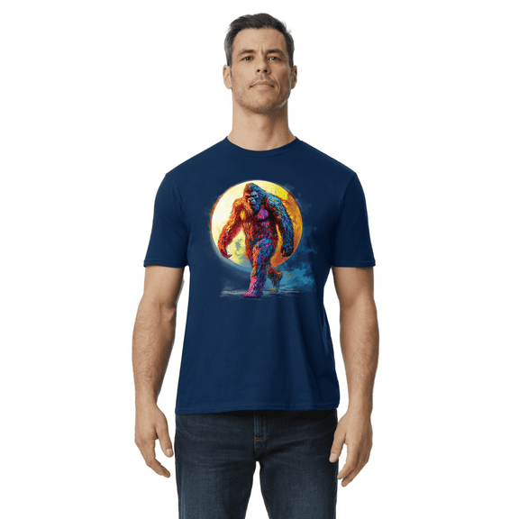 Decked Out Duds Funny Bigfoot Sasquatch T-shirt Mens Cotton Tee Short Sleeve Blue