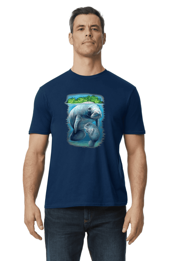 Graphic Tees Florida Manatee T-shirt Mens Cotton Tee Short Sleeve Blue