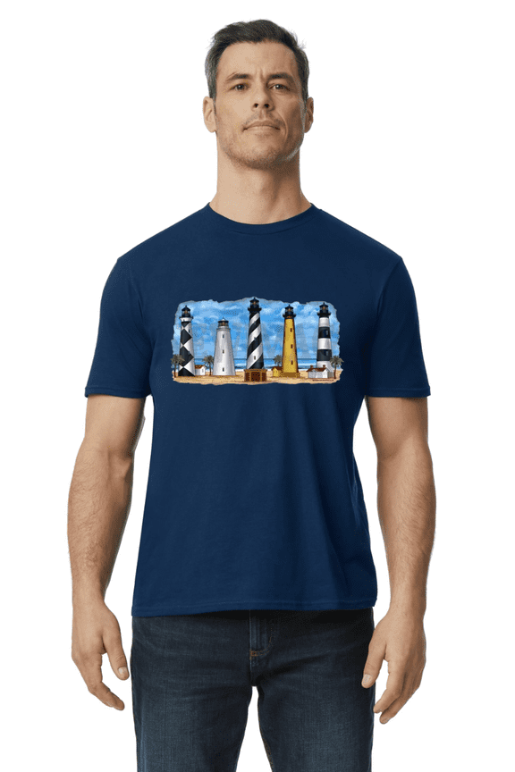 Graphic Tees Lighthouse Gifts T-shirt Mens Cotton Tee Short Sleeve Blue