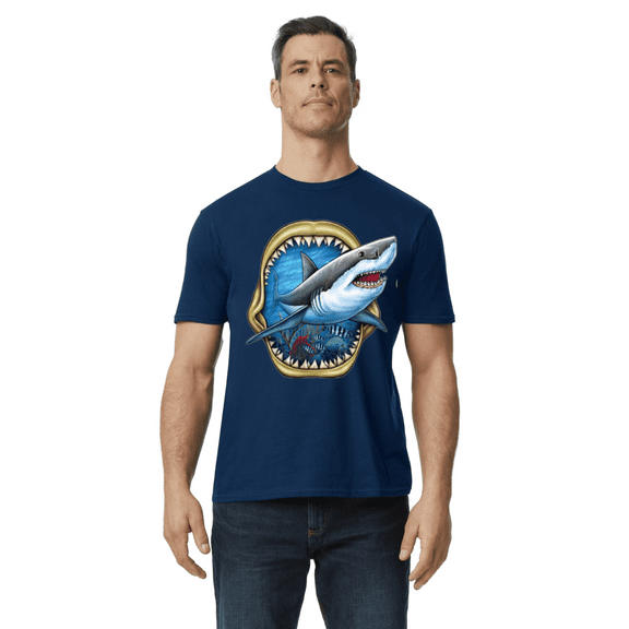 Decked Out Duds Shark T-shirt Mens Short Sleeve Blue