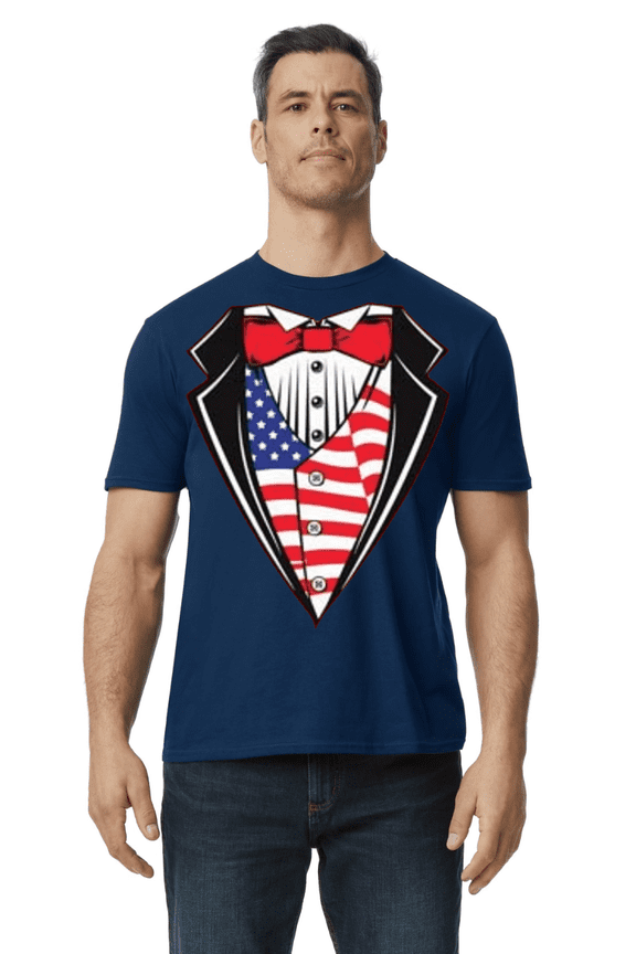 USA Patriotic Tuxedo T-shirt Mens Short Sleeve Blue