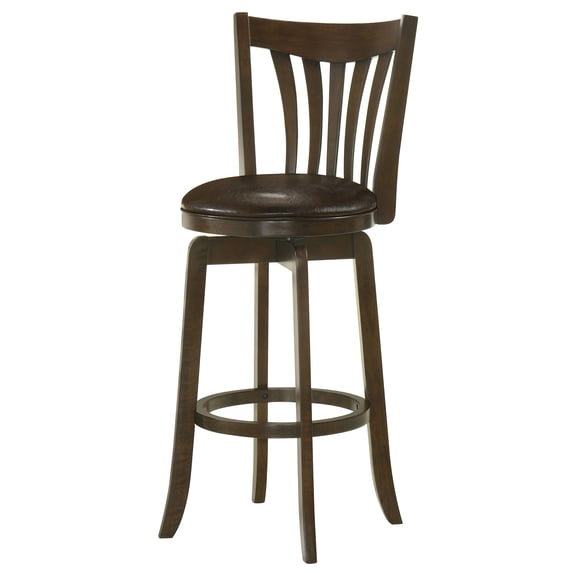 Decker Dark Cherry Wood Pub Height Swivel Bar Stool Chair with Faux Leather Seat & Slat Back - 44" H x 20.75" W - Perfect for Kitchen Counter & Dining Room