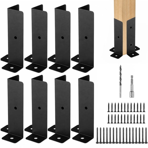 4 Sets Deck Post Anchor Base Brackets, 1.5 in Inner Width, 5 in Height Pergola Post Base Bracket Kit, Heavy Duty Half Column Brackets for Wood Fence Railing Gazebo Repair and Support