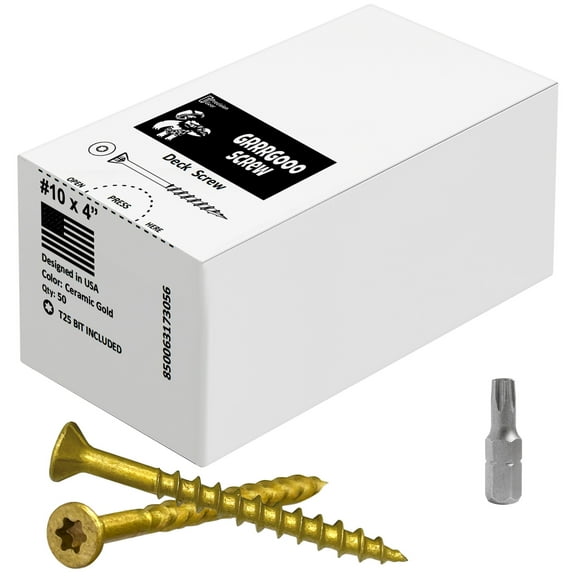 Decking Screws - #10, 4 Inch, Gold, 50 Pcs Long Star Head Wood to Wood Screws - Exterior Wood Screws for Outdoor Decking, Construction, Woodworking Projects & Furniture - Heavy Duty Deck Fasteners