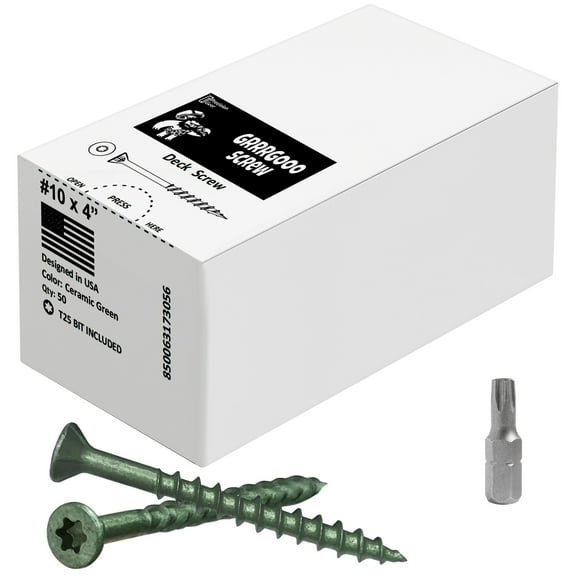 Decking Screws - #10, 4 Inch, Green, 50 Pcs Long Star Head Wood to Wood Screws - Exterior Wood Screws for Outdoor Decking, Construction, Woodworking Projects & Furniture - Heavy Duty Deck Fasteners