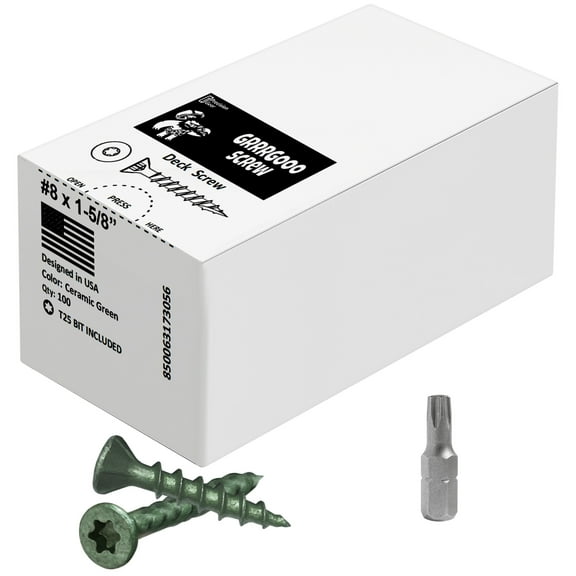 Decking Screws - #8, 1-5/8 Inch Green, 100 Pcs Long Star Head Wood to Wood Screws - Exterior Wood Screws For Outdoor Decking, Construction, Woodworking Projects Heavy Duty Deck Fasteners