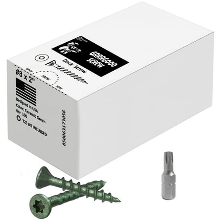 Decking Screws - #8, 2 Inch, Green, 100 Pcs Long Star Head Wood to Wood Screws - Exterior Wood Screws for Outdoor Decking, Construction, Woodworking Projects & Furniture - Heavy Duty Deck Fasteners