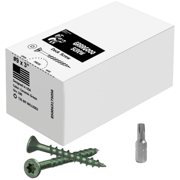 Decking Screws - #9, 3 Inch, Green, 100 Pcs Long Star Head Wood to Wood Screws - Exterior Wood Screws for Outdoor Decking, Construction, Woodworking Projects & Furniture - Heavy Duty Deck Fasteners