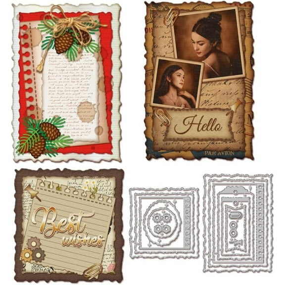 Deckle Edge Frame Background Cutting Dies Label Frame Cutting Dies Page Tab Hole Cutting Die Pin Cut Die for DIY Scrapbooking Card Making Journal Embossing Paper Craft Decor