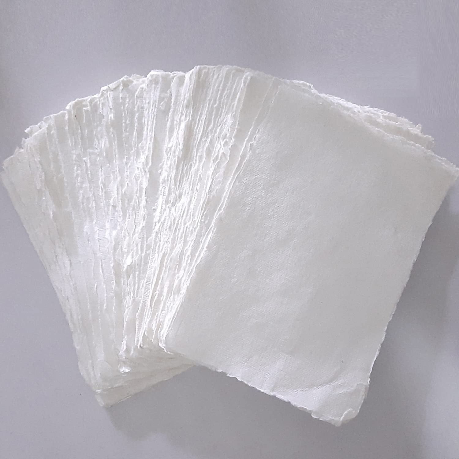 Deckle Papers® Multipurpose Handmade Deckle Edged Cotton Paper Sheets For Calligraphy, Scrapbooking, Mixed Media, Origami, Watercolor, Drawing, Painting Etc- Size-7x9 (Pack of 50 Sheets) Ivory White