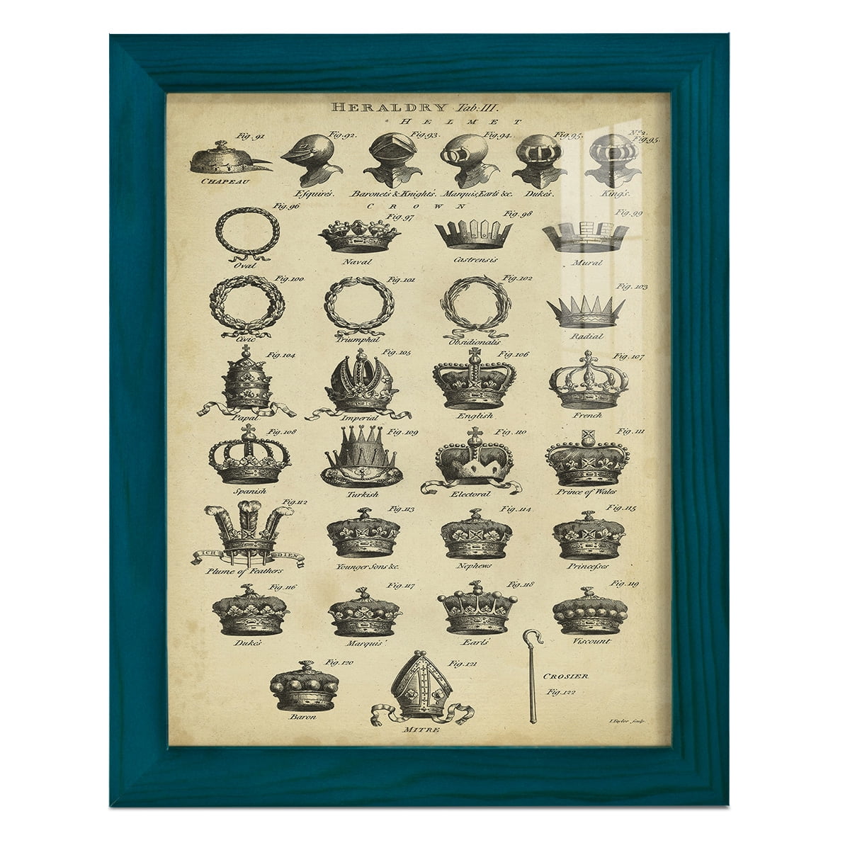 Deckled Encyclopediae IV (AS) -Framed Print w/glass-Ocean Blue