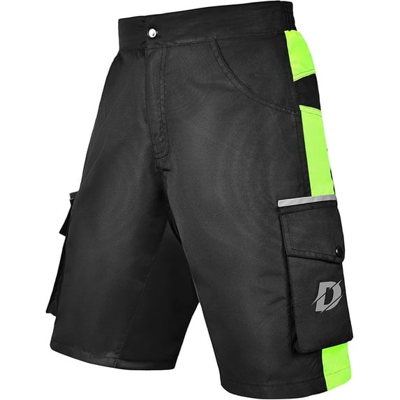 Deckra Men Cycling Shorts MTB Off Road Mountain Biking Baggy Style Multi Pocket Shorts with Free Detachable Padded Liner Reflective Bicycle Shorts