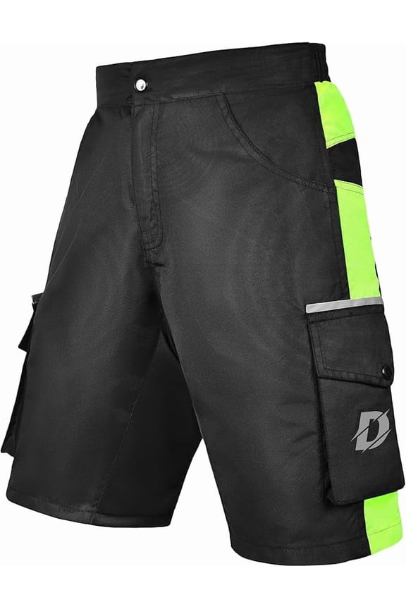 Men Cycling Shorts MTB Off Road Mountain Biking Baggy Style Multi Pocket Shorts with Free Detachable Padded Liner Reflective Bicycle Shorts