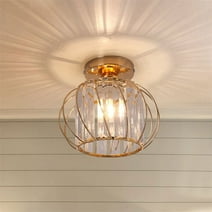 Deckrico Stylish Golden Semi Flush Mount Ceiling Light Fixture: E27 Mini Crystal Chandelier for Entryway, Bedroom, Bathroom, Hallway, Closet, and Foyer
