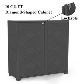 Decksplore 10 CU.ft Storage Shed, Waterproof, Lockable, HDPE Outdoor Storage Cabinet for Garbage Cans, Lawn Mower, Garden Tools (Black)