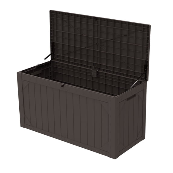 Decksplore 110 Gallon Deck Boxes, Outdoor Waterproof Lockable Patio Storage Box for Furniture,Pool Float, Garden Tools, UV Resistant, Brown